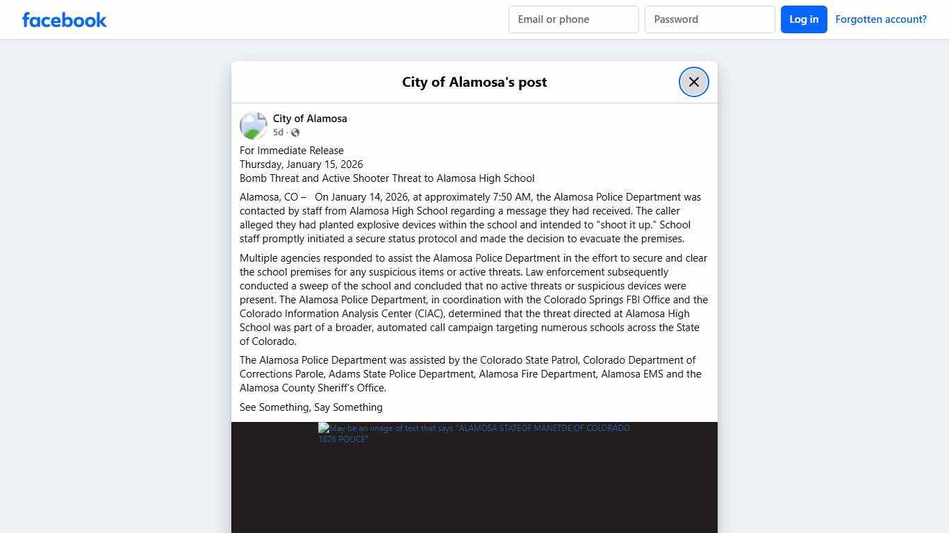 City of Alamosa - For Immediate Release Thursday, January... | Facebook